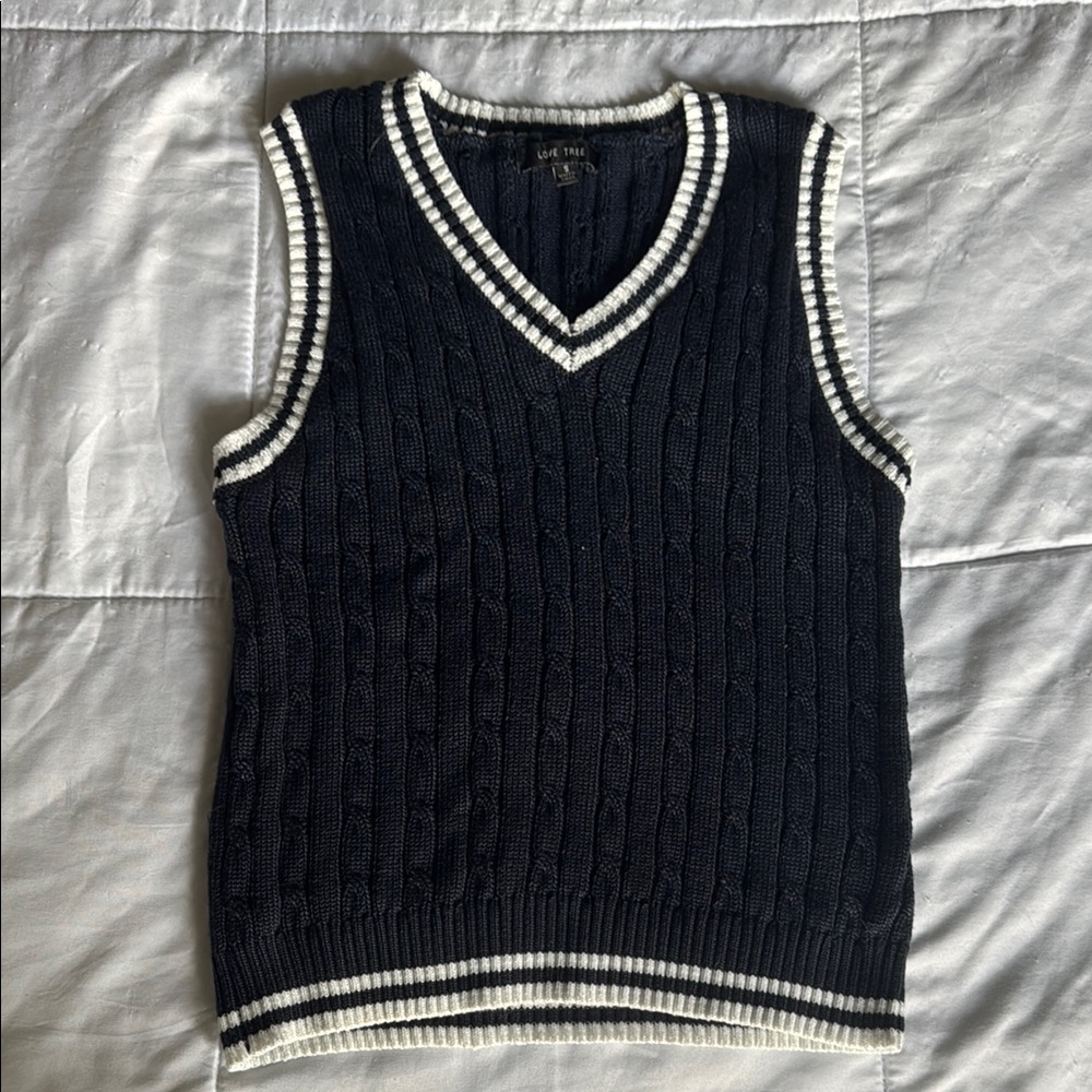 Navy Blue Cable Knit Sweater Vest